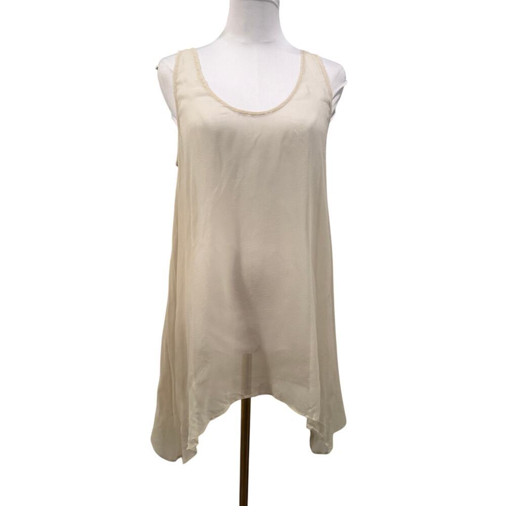 NWT Illia 100% Silk Sheer Tunic Tank Beige Quiet Luxury Made USA 6 Resort Summer
